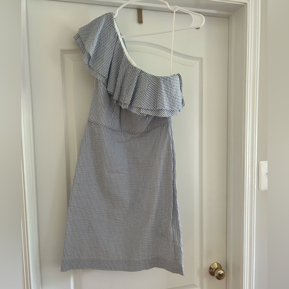 One Shoulder Searsucker JCrew dress